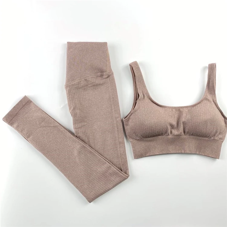 2022 Fitness Seamless Yoga Set  Solid Crop Top+Long Pant Athleisure Women Suit Gym Sports Bra+Legging Two Piece Set Sportswear