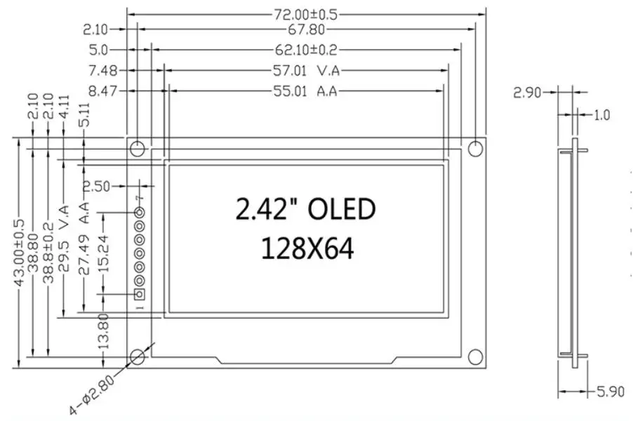 Дисплей 2 дюйма. OLED 12864 2.42. 2.42