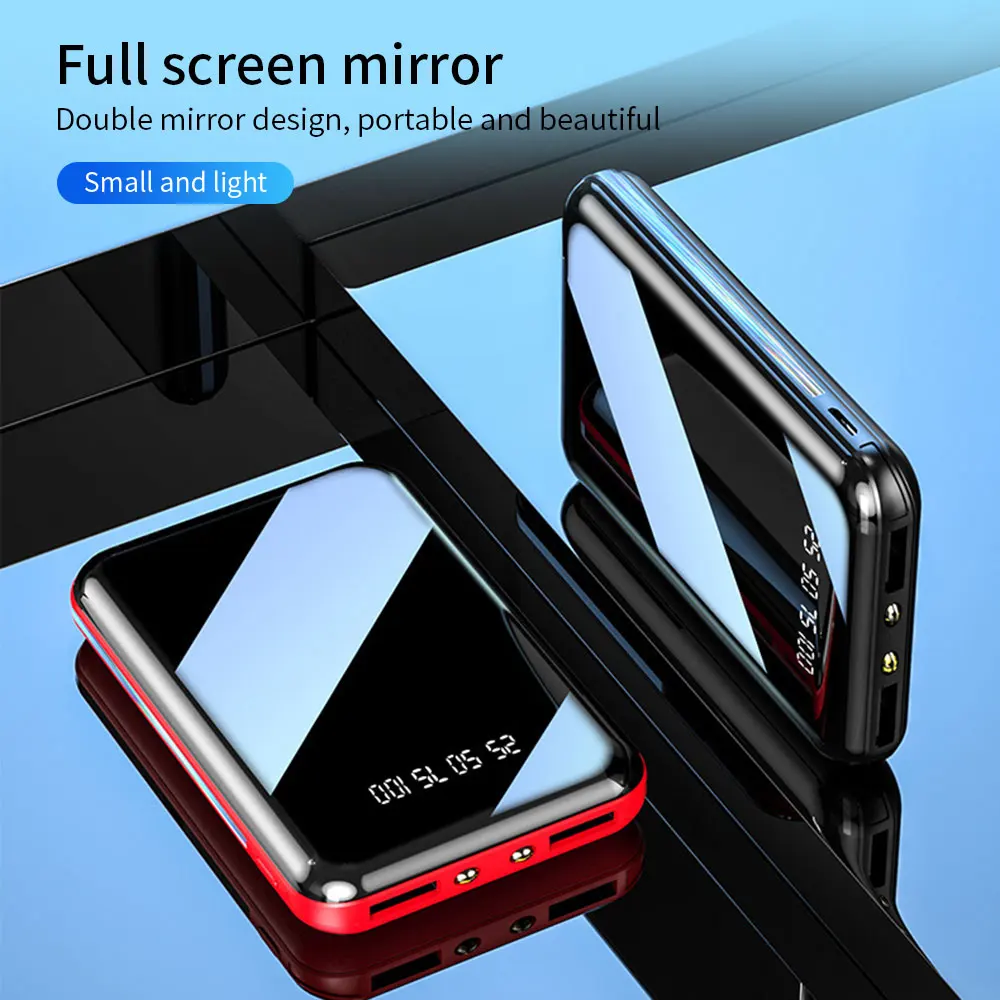 Dual Usb Mirror Power Bank Pocket Flashlight Pawar Bank 20000mah Small 