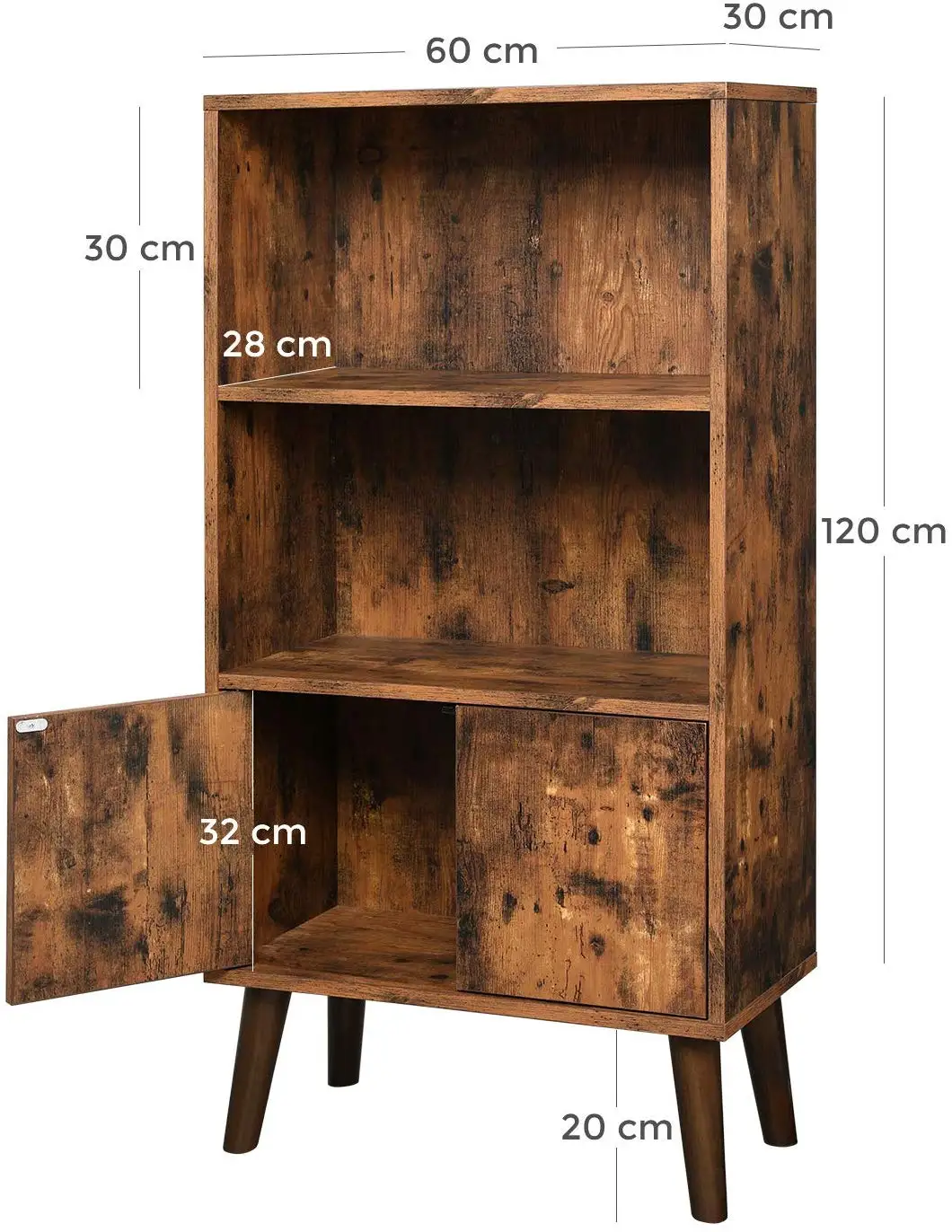 Vasagle Retro Bookcase 2tier Bookshelf With Doors Storage For