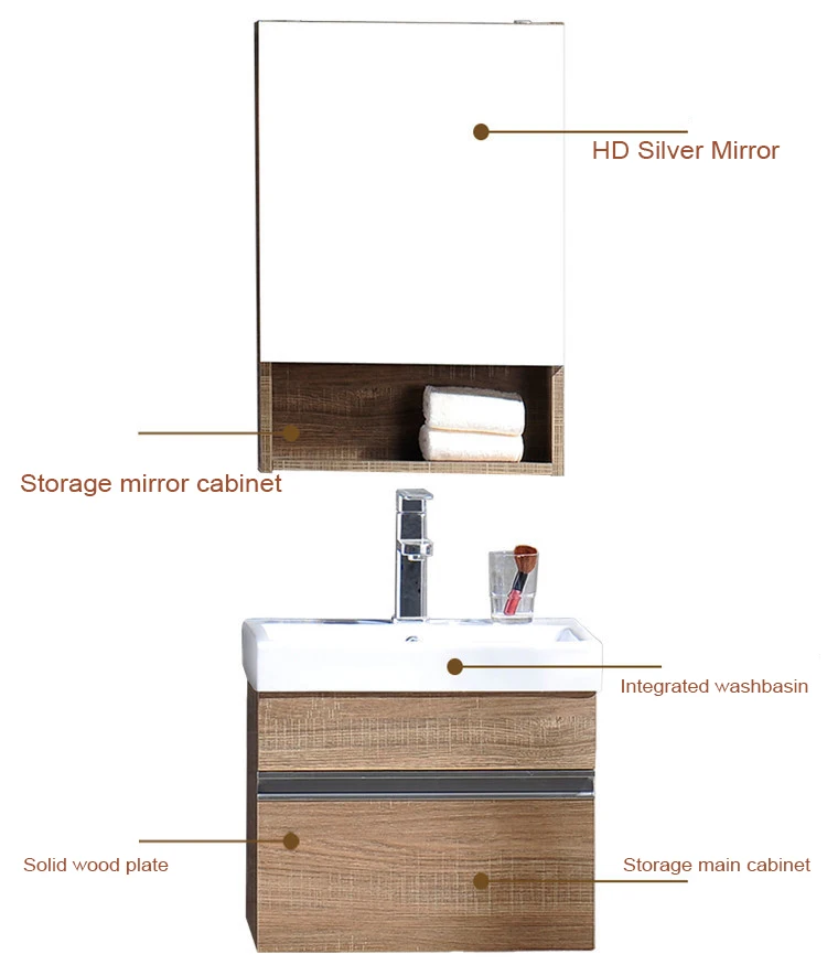 Small apartment walnut bathroom vanit cabinet combination washbasin modern minimalist washbasin  wall hanging cabinet