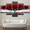 Amazon Hot Sales 5 Panels Canvas Wall Art Red Tree Picture Prints on Canvas Landscape Painting Modern Giclee Artwork