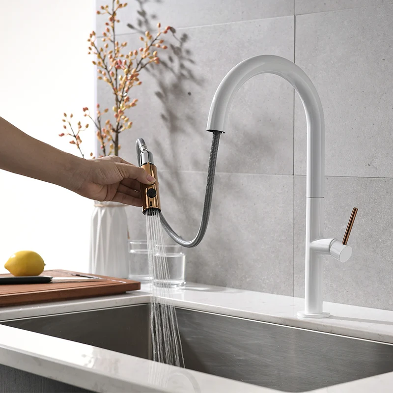 Hm White Single Handle High Arc Copper Farmhouse Fv Pull Out Kitchen Faucet,Kitchen Sink Taps With Pull Down Sprayer - Buy Faucet Kitchen,Farmhouse Kitchen Faucet,Fv Kitchen Faucet Product on ...