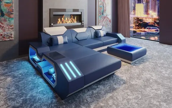 LED lamp combination living room sofa set real leather couch sofa