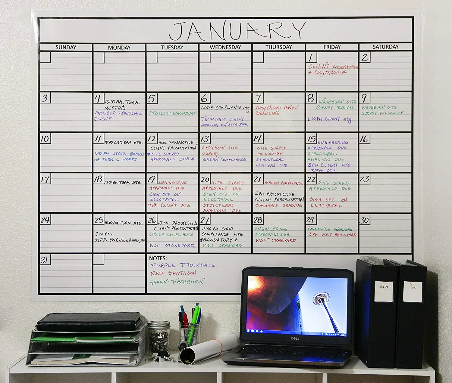 X Large Dry Erase Monthly Laminated Whiteboard Calendar 36 By 48