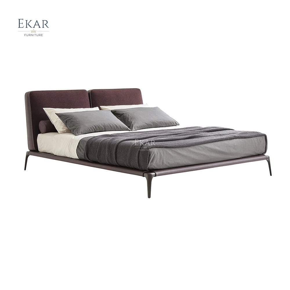 product ekar furniture italian style double bed light luxury modern hot selling king size bedroom set upholstered fabric metal frame469-59