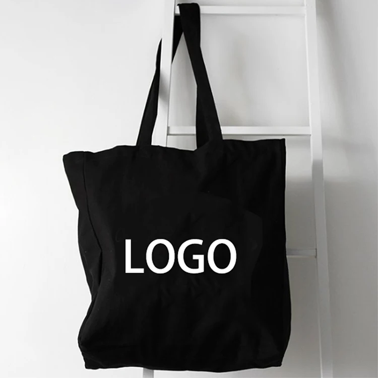 Custom Logo Women Black Canvas Natural Cotton Shoulder Tote Bag - Buy ...