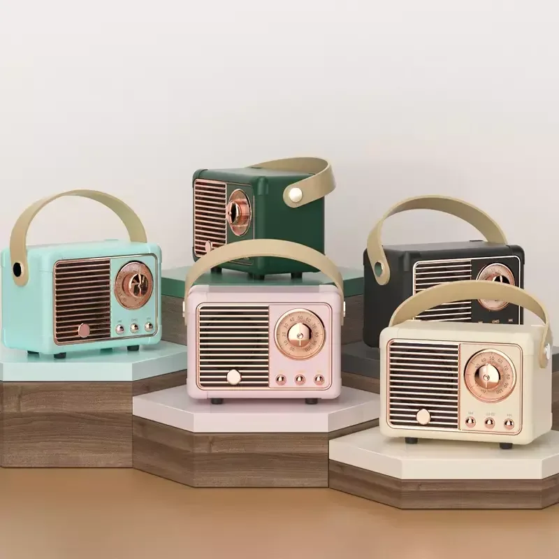 Retro clip-on digital clock speaker with side-mounted rotary volume knob