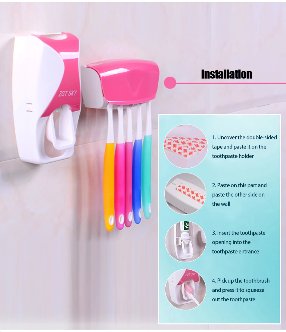 Automatic Toothpaste Dispenser Set Wall Mount Stand Holder Extrusion Squeezer E 