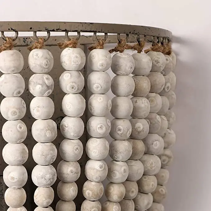 product vintage bohemian wood bead wall lamp gray blue american style home corridor bedside led light for living room villa homestay-7