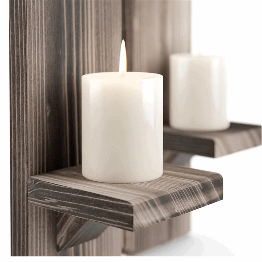 Rustic Elegant Wooden Wallmount Shelf Candle Holders Best Selling