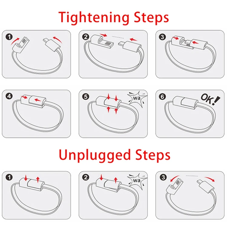 Leather Sports Bracelet Short Micro Usb Charging Data Sync Cord Travel