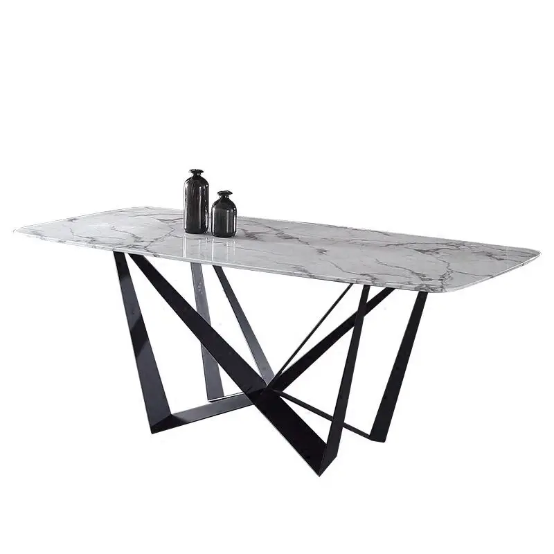 High End Luxury Dining Table Modern Marble Top Metal Steel Restaurant