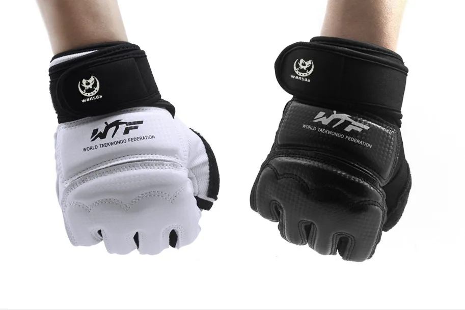 Worldwide Free Shipping Half Finger TKD Gloves PU Leather MMA Fighting Kick Boxing Gloves Karate Muay Thai Taekwondo Gloves