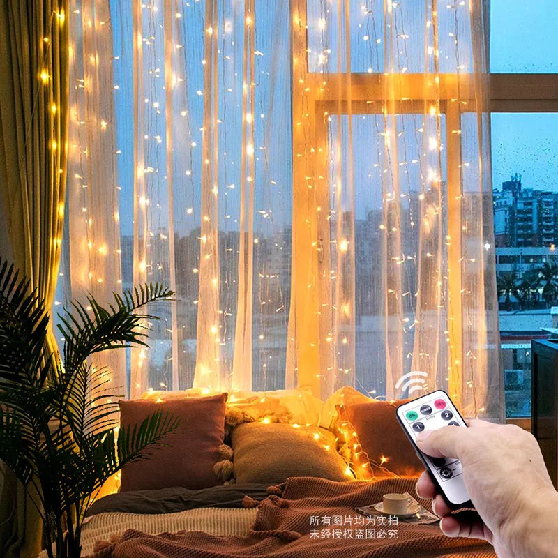 Christmas Holiday LED Decoration Lights Fairy Bedroom String Garland Remote Lighting Curtain Lights With Remote Control