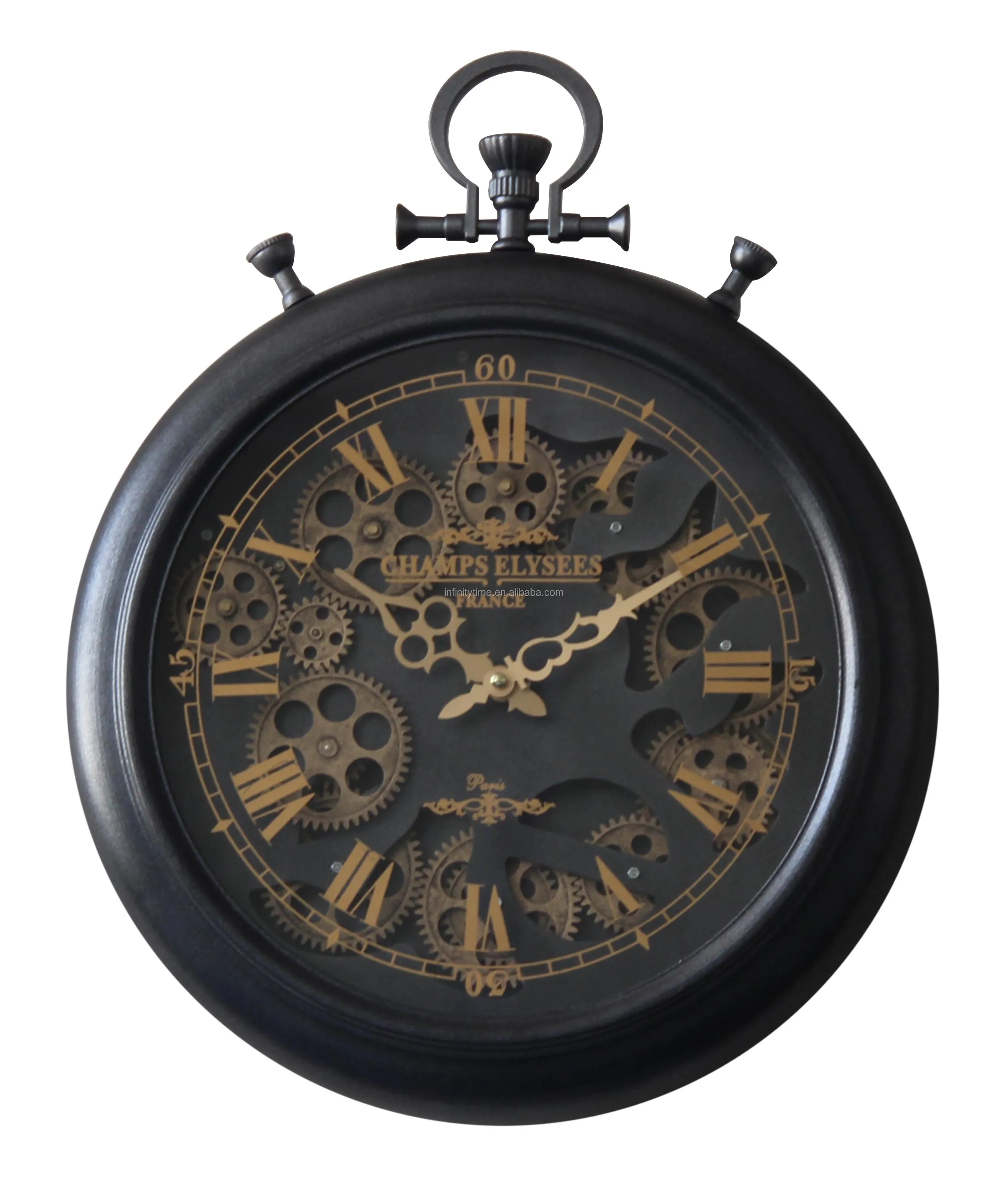 50cm 18 Vintage Black Pocket Watch Style Round Metal Moving Gear Wall Clock Buy Metal Wall Clock