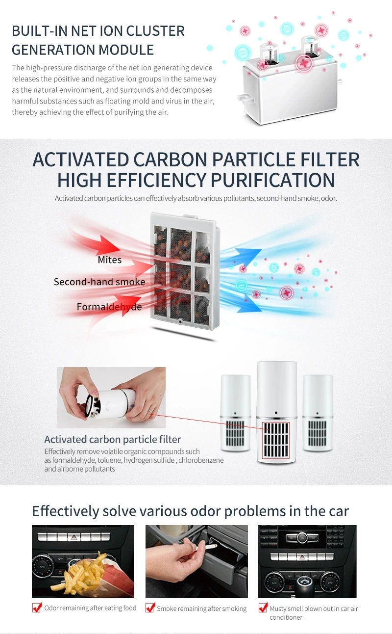 2020 Cup Shape Car Air Purifier 12V Activated Carbon Positive and Negative Ion Cigarette Lighter Mini Vehicle Air Purifier