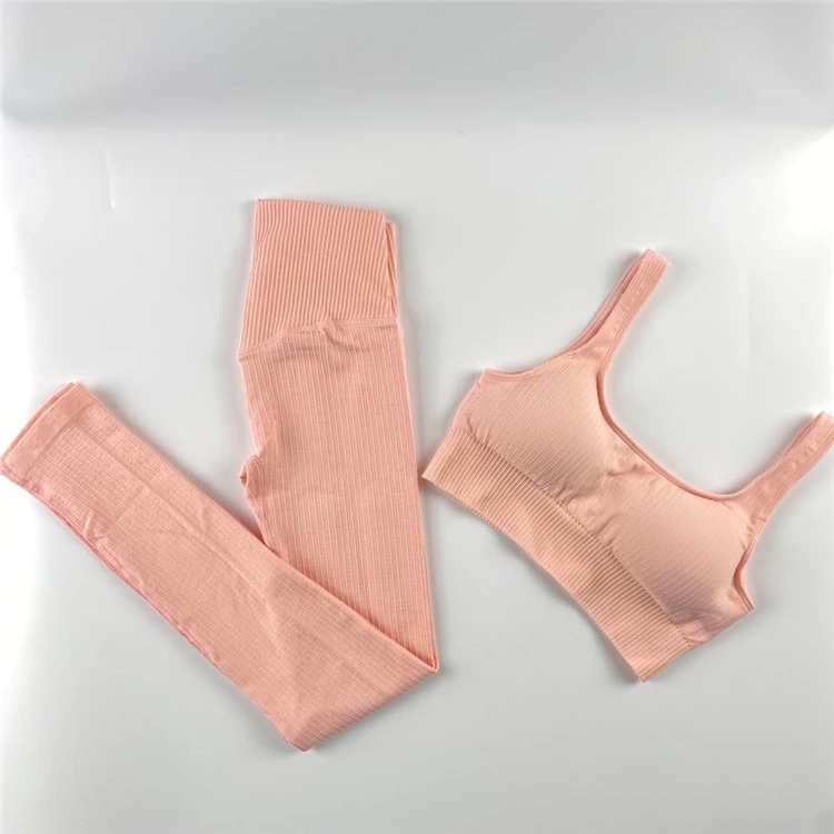 2022 Fitness Seamless Yoga Set  Solid Crop Top+Long Pant Athleisure Women Suit Gym Sports Bra+Legging Two Piece Set Sportswear