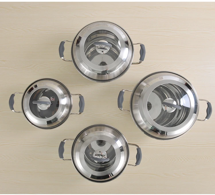 8Pcs Stainless Steel Pot Soup Pot Set Cooking Pot Cookware Set With Silicon Handles