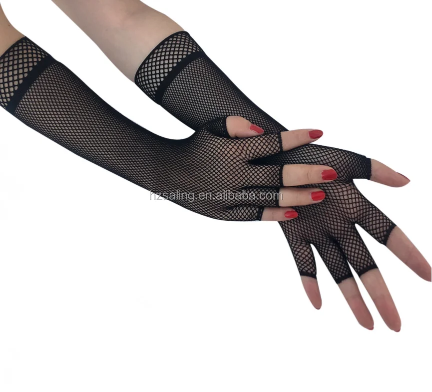 ST-03  Lady Womens 21cm length Fishnet Finger Gloves FANCY DRESS Wedding Party 
