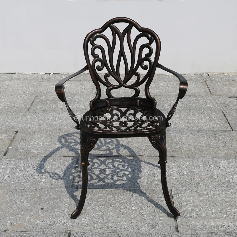 Waterproof Outdoor Metal Furniture Cast Aluminum Dining Set Armrest Chair Round Table Outdoor