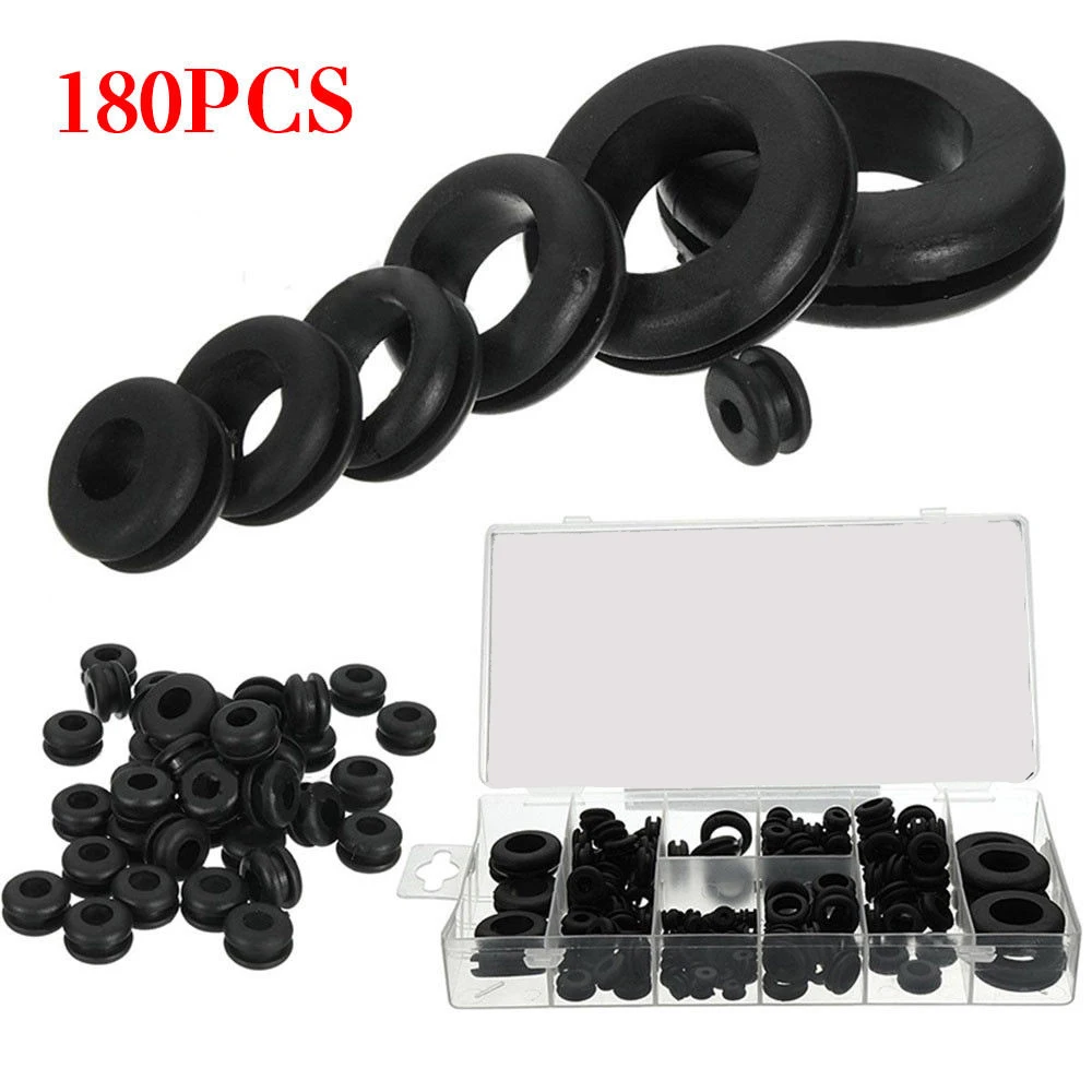 180 Piece Rubber Grommet Eyelet Ring Gasket Assortment Set Of 8