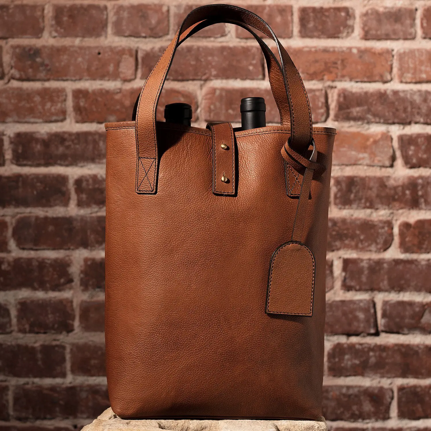 Handmade Custom Wine 2bottles Leather Wine Tote Bag Genuine Leather