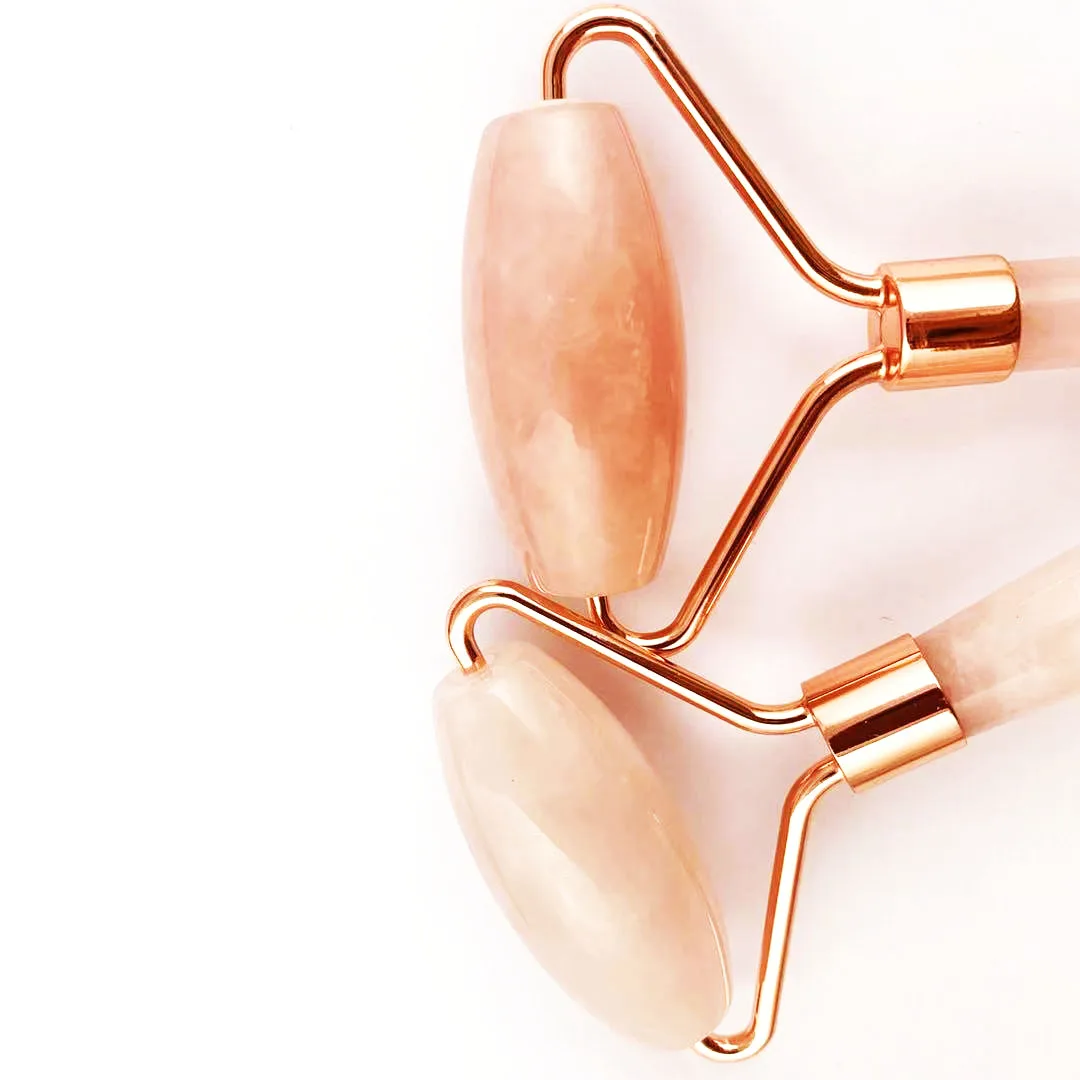 玫瑰石英面部滚筒面部滚轮按摩器面部滚轮