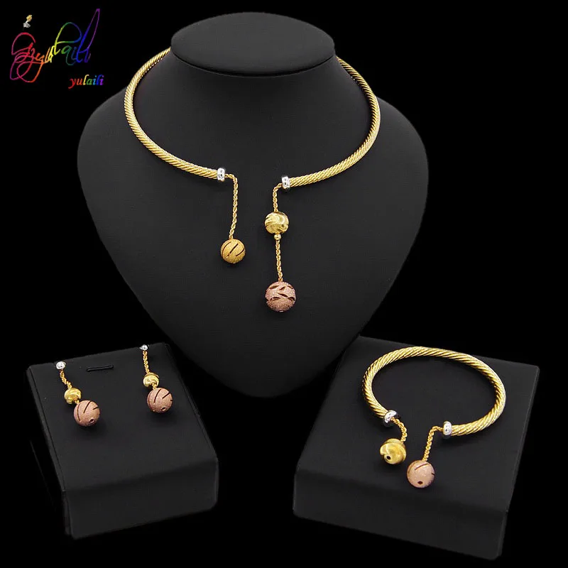 Open Choker Collar Necklace Gold Beads Ball Design Multi Color Gold