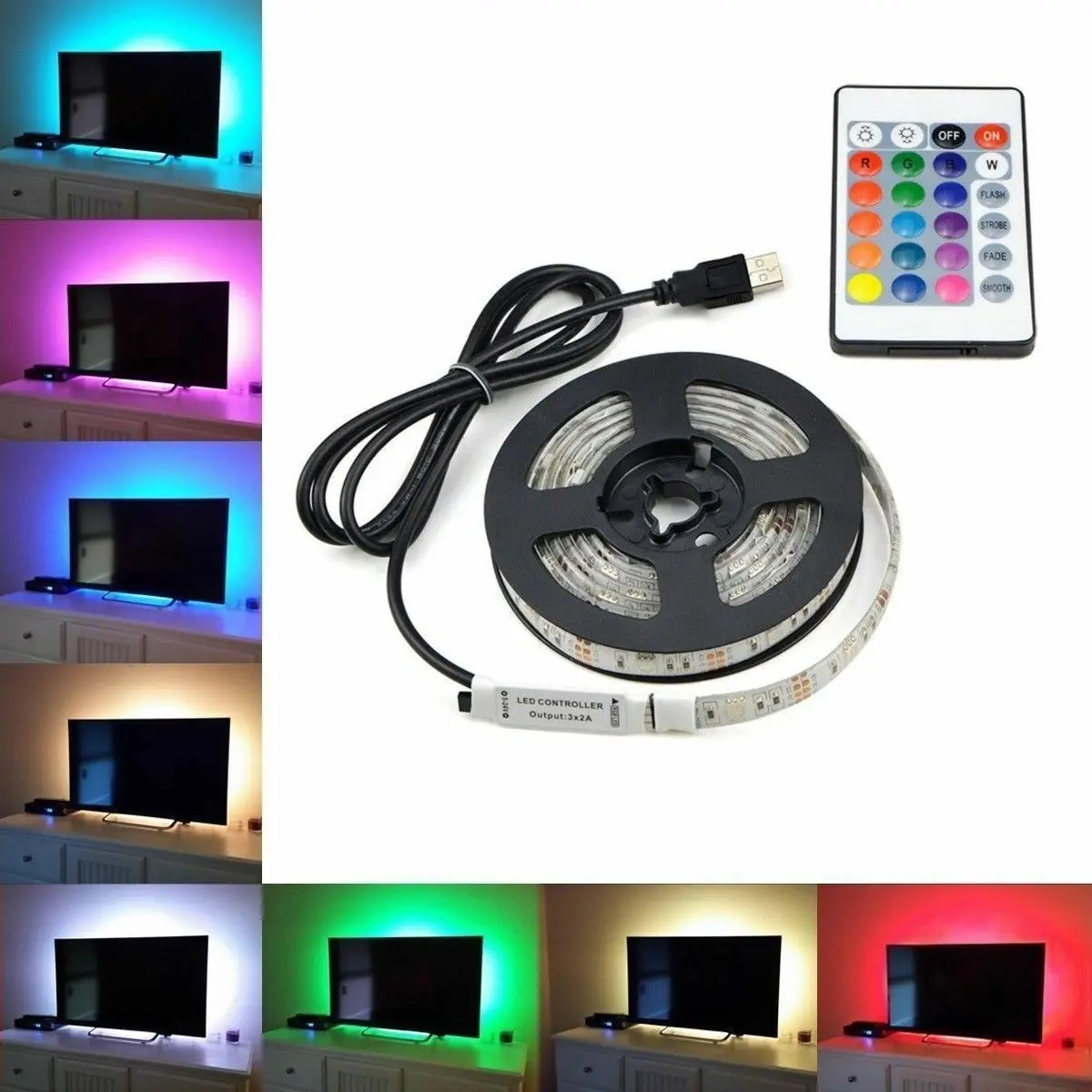 RGB 5050 5V 3 Meters Flexible LED TV Back Light Remote Control LED TV Backlight Strip