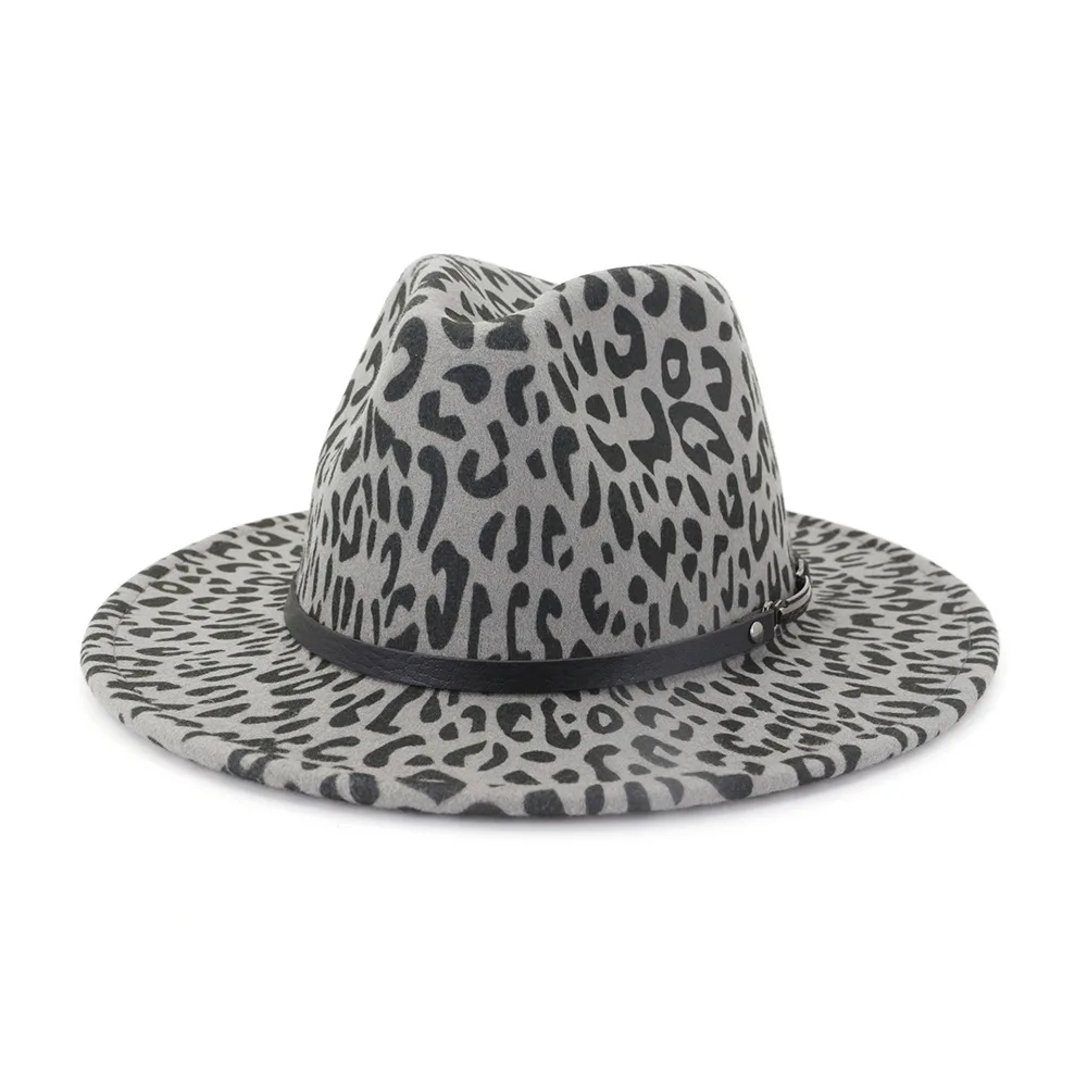 Fake Wool Felt Fedora Hat For Women Leopard Print Fedora Hat For Man