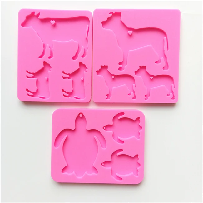 m043 树脂工艺品闪亮的妈妈婴儿鸡母鸡家庭硅胶钥匙扣模具为钥匙圈