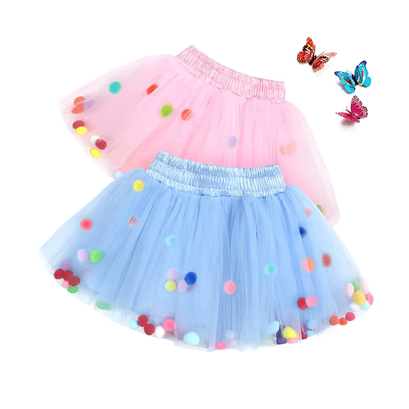 

Cute colorful pom pom tutu skirt girls dance party baby skirt for girl boutique kids skirt elastic waist girls princess dress