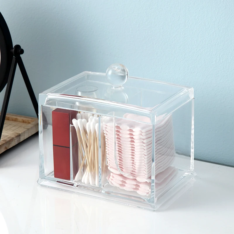 Clear Acrylic Makeup Cotton Pad Organizer Swab Holder Cosmetic Storage