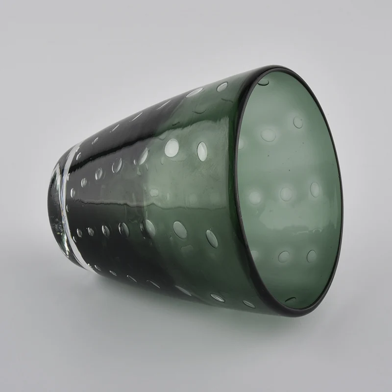 green colored glass candle votives with bubble finish