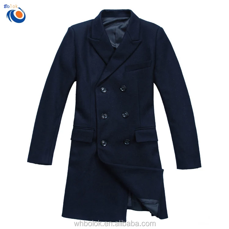 High Quality Dark Blue Elegant European Style Long Wool Overcoat For ...