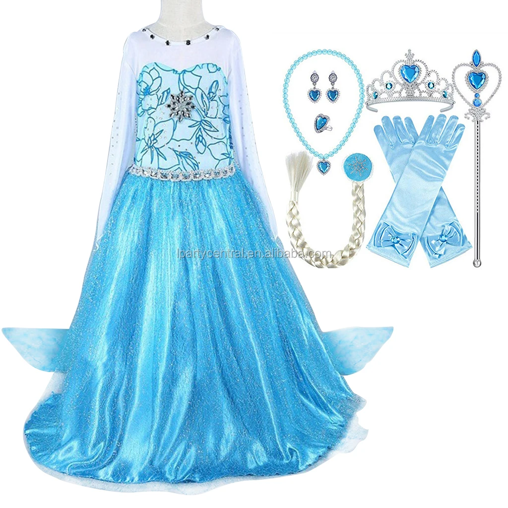 Kids Girls Frozen Princess Elsa Dress Cosplay Christmas Party Costume Fancy  Outfit With Wand Tiara Necklace And Gloves Set - Buy Frozen Elsa Dress,Elsa  Wand And Tiara Set,Frozen Elsa Costume Product on