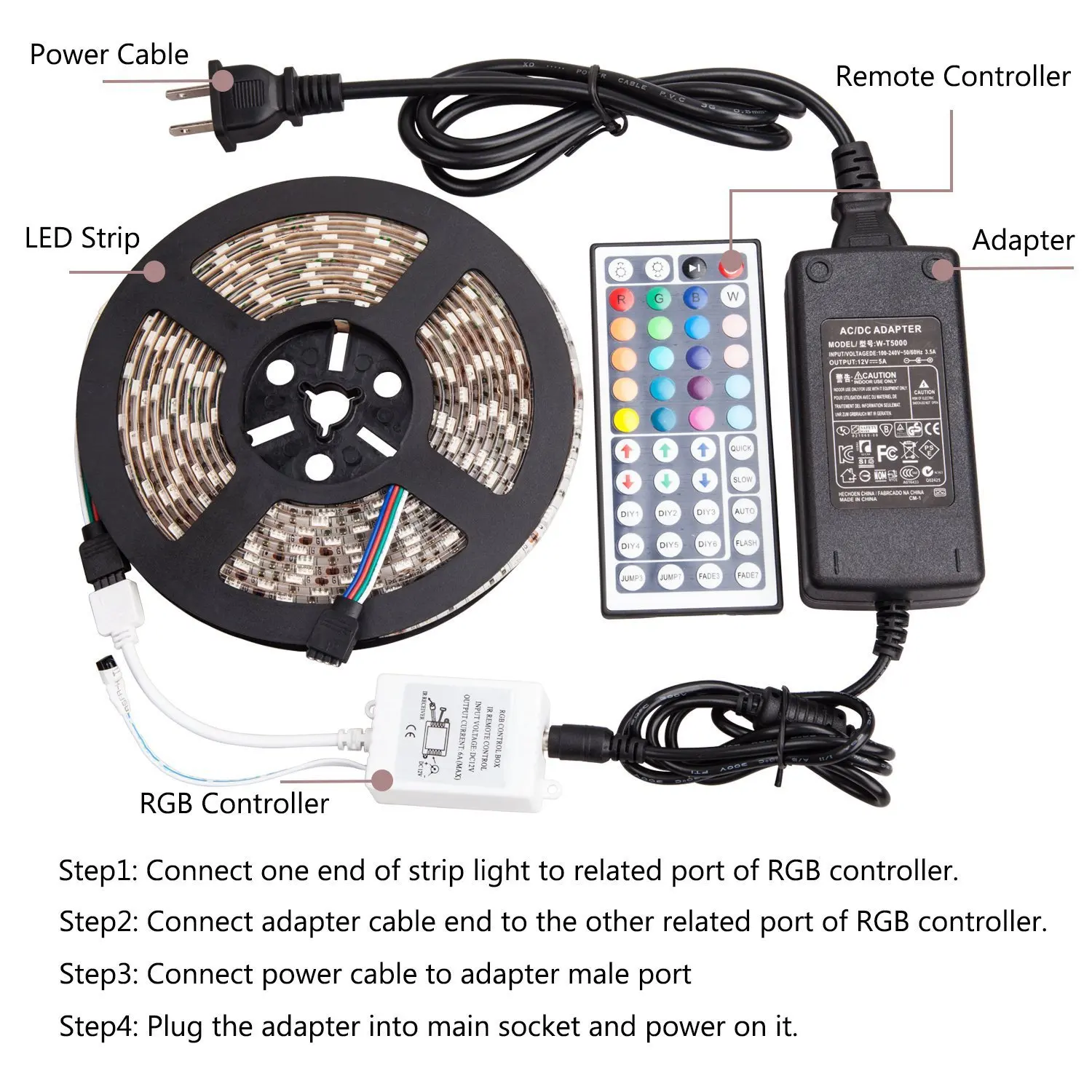 44 Key IR Remote 5M 5050 RGB SMD LED Waterproof Flexible Strip 300 LEDs 