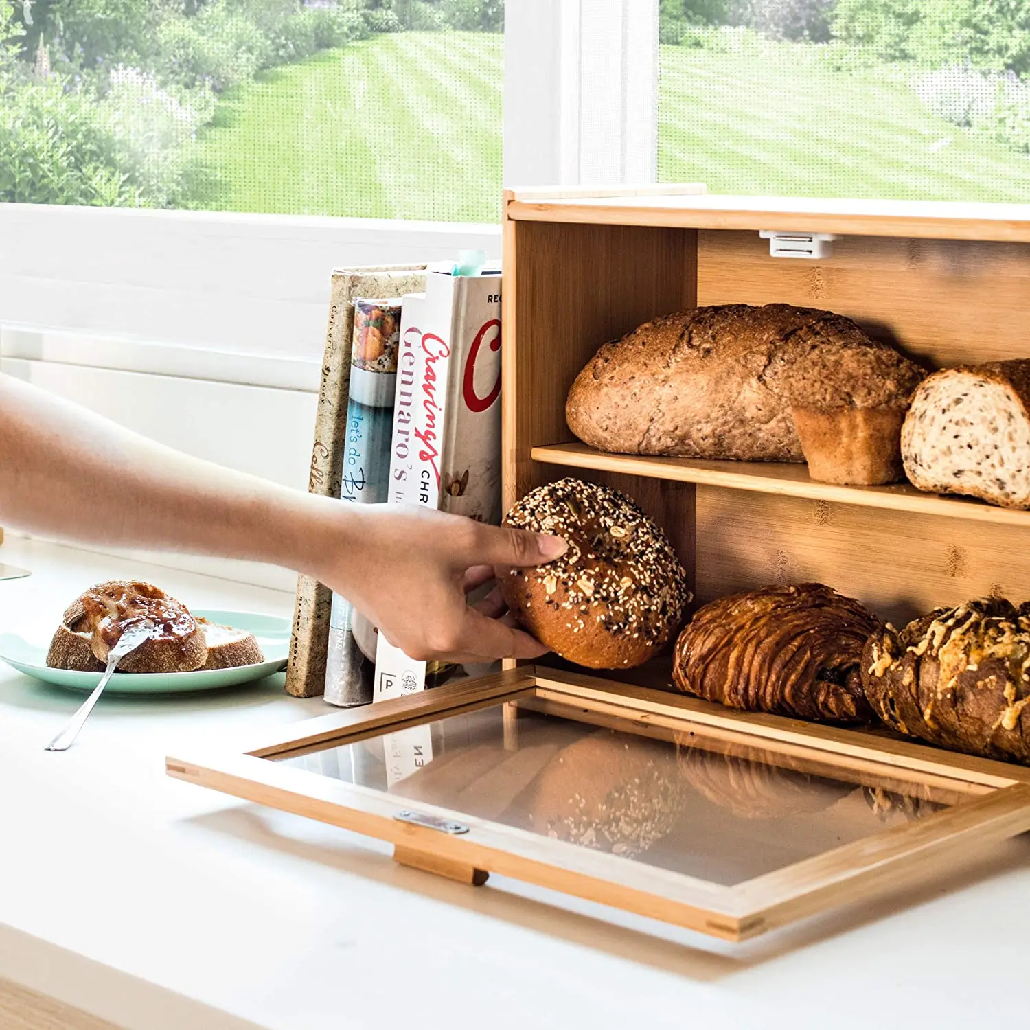 Bambus-Brotkasten Mit Schneidebrett – Große Aufbewahrung, Selbstmontage, Rustikales Design