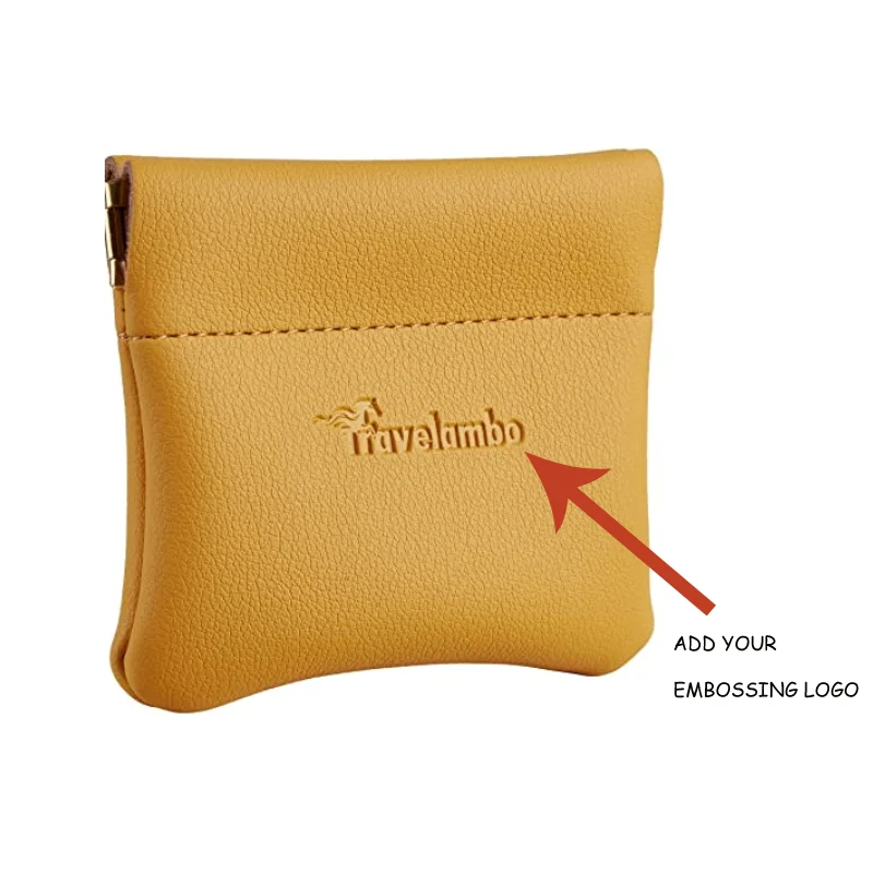 Travelambo Leather Squeeze Coin Purse Compact Snap Closure