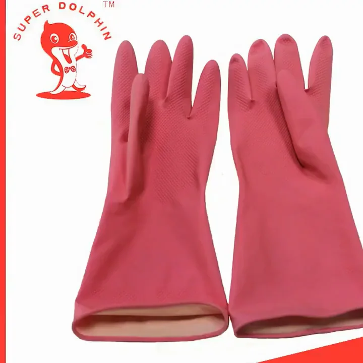 Reusable Pink Waterproof Household Dishwashing Cleaning Latex Gloves Non Slip Kitchen Glove 1028