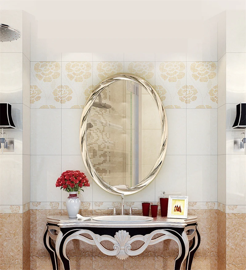 MOK Environmental protection natural polishing polyurethane oval compact mirror for bathroom