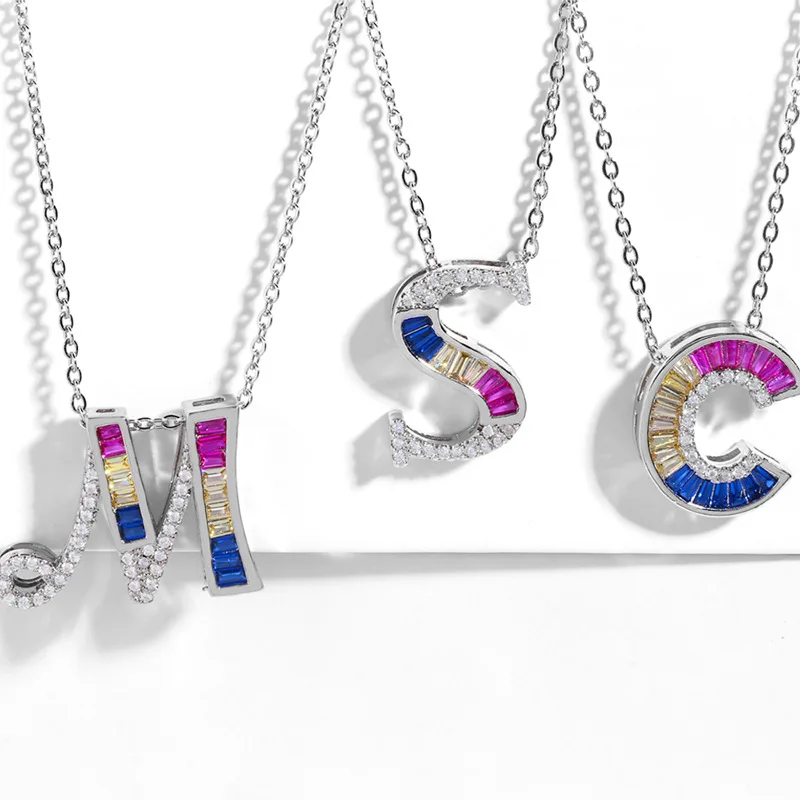 Fashion Letter Jewelry Gold Plated Initial Necklace Colorful Zircon Necklace