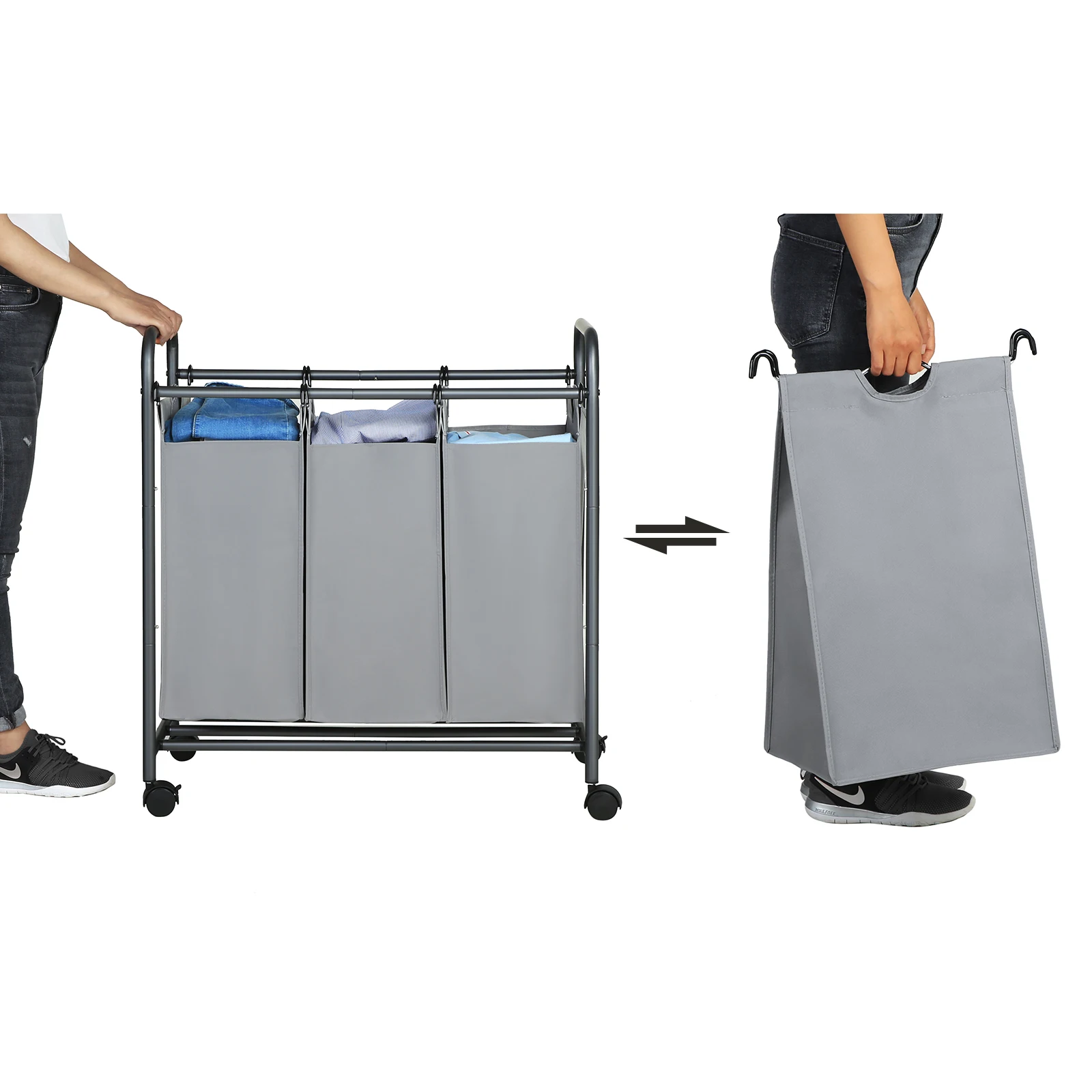 Songmics Lsf003gs Collapsible Rolling Laundry Cart Sorter Foldable