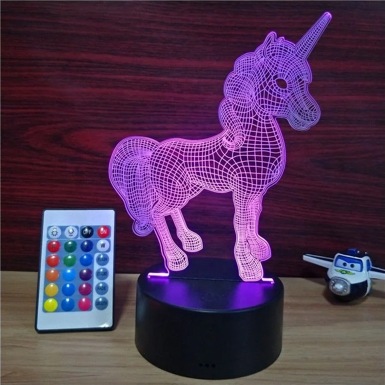 Amazing Color Changing Customized  Cartoon Unicorn Design lamp 3D Visual LED Night Light