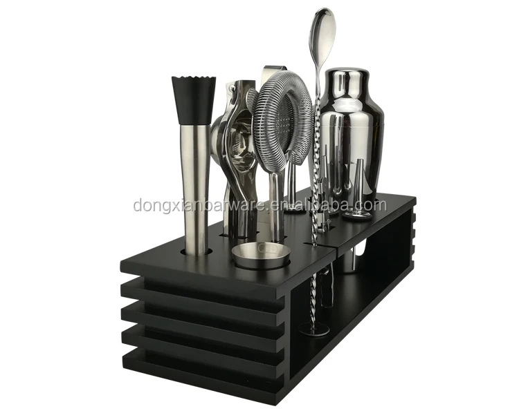 11 Piece Bartender Set,Stainless Steel Barware With Wooden Or Bamboo