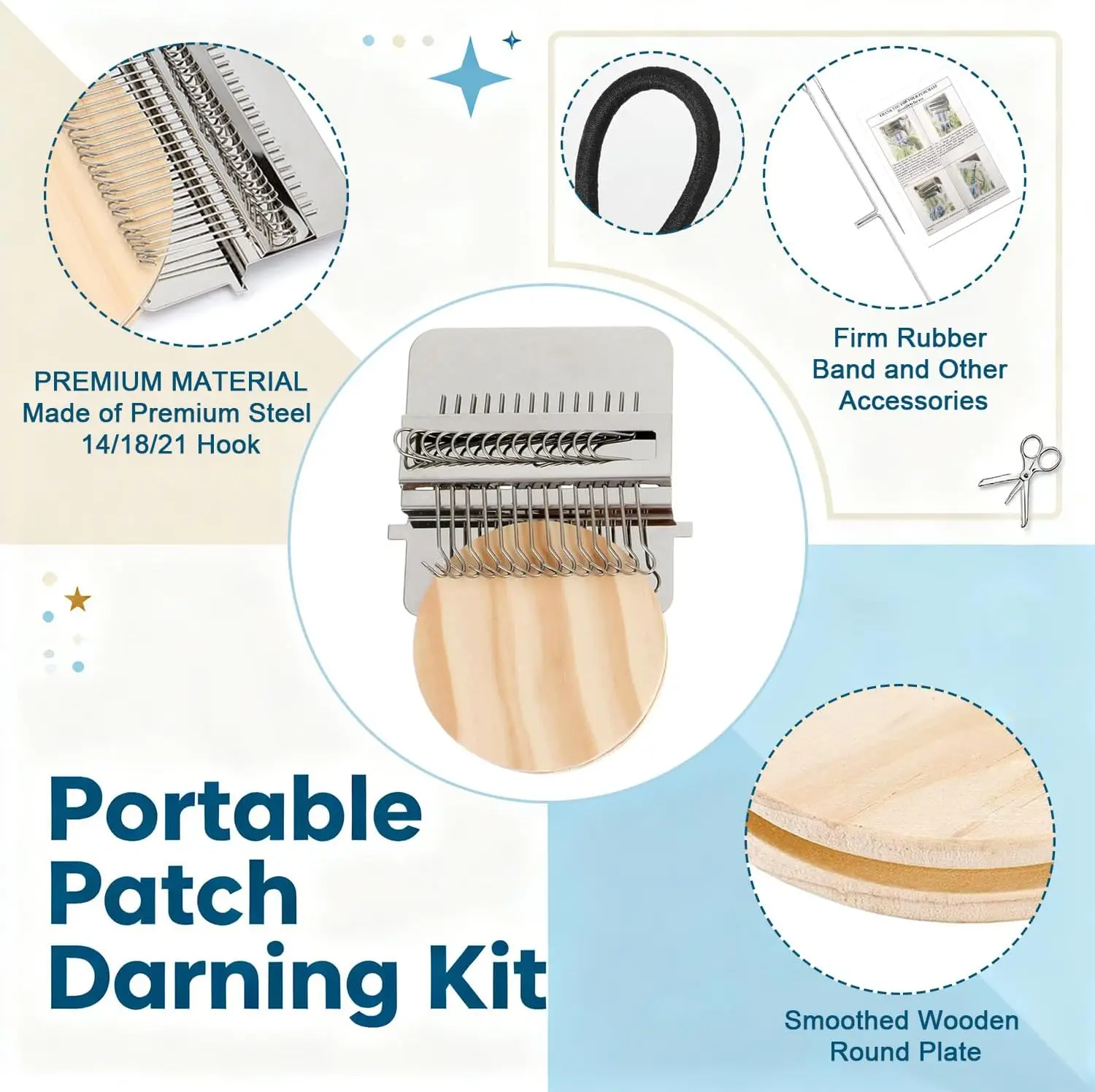 14 Hooks Knit Patch Kit PatchMaker, Portable Darning Loom for Beginners ...
