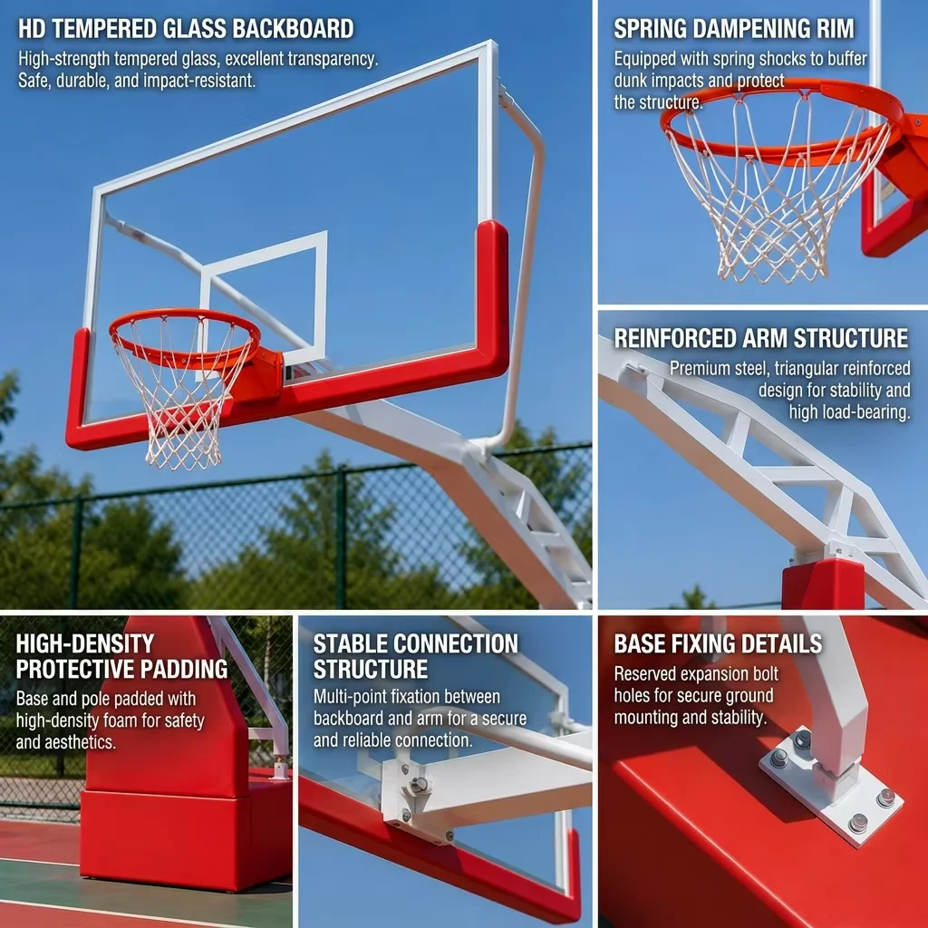 LDK Cheap Basketball Hoop Panneaux De Basket Outdoor Court Equipment Basketball Stand with Scoreboard