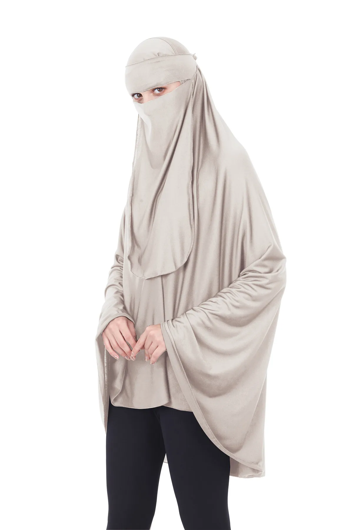 Muslim Ramadan Solid Color Women Hijab Mask Muslim Hooded Hijab Islamic