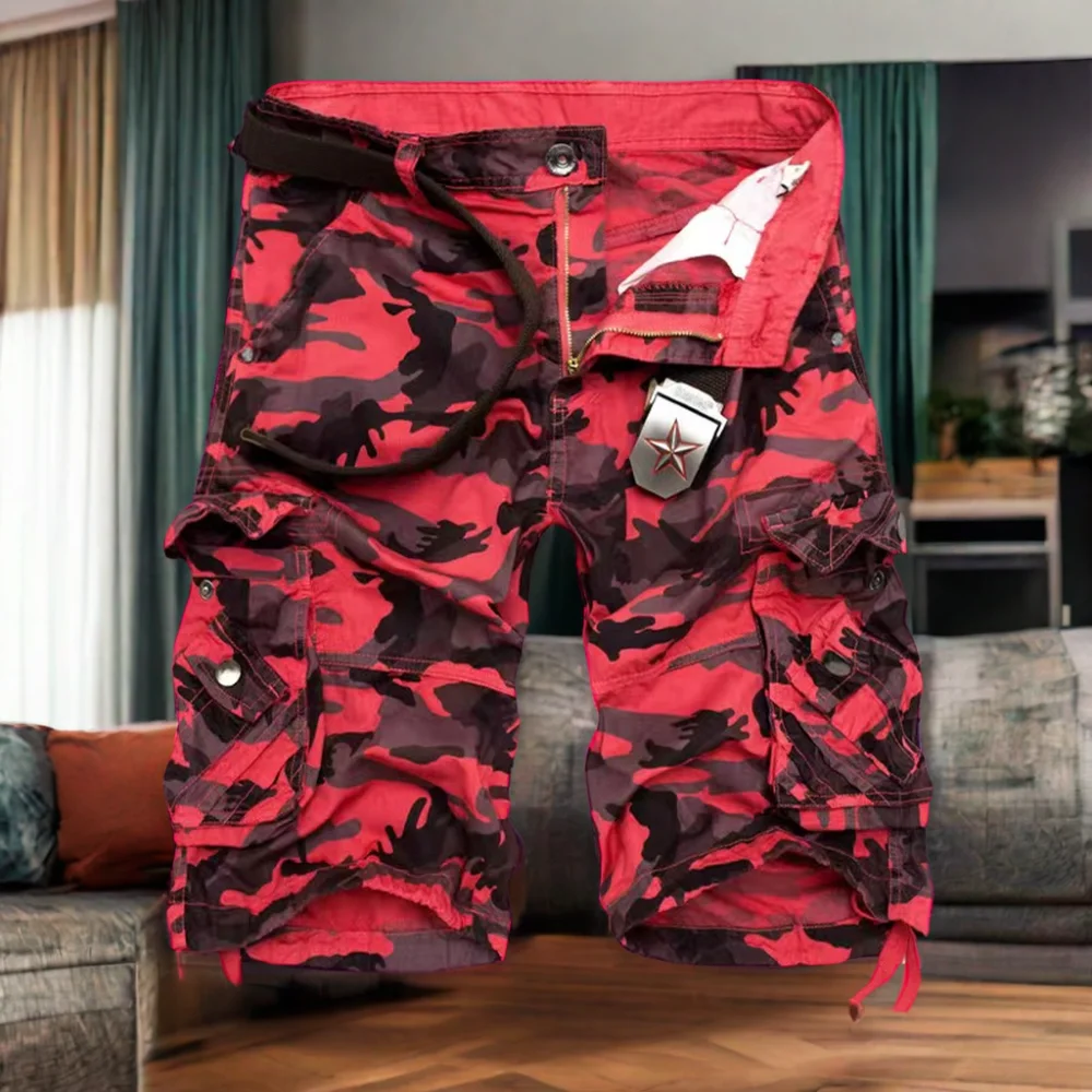 Men's High Quality Midwaist Washed Camouflage Denim Shorts Antifading